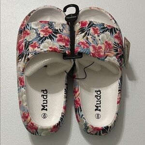 Mudd Kids Floral Slippers - Pink and Black